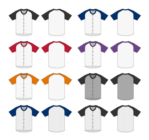 Jersey short sleeve πουκάμισο (μπέιζμπολ ομοιόμορφη μπλούζα) πρότυπο διανυσματική εικονογράφηση σύνολο - Διάνυσμα, εικόνα