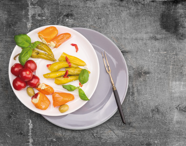 Italian antipasti vegetables served in  two plates - Photo, Image