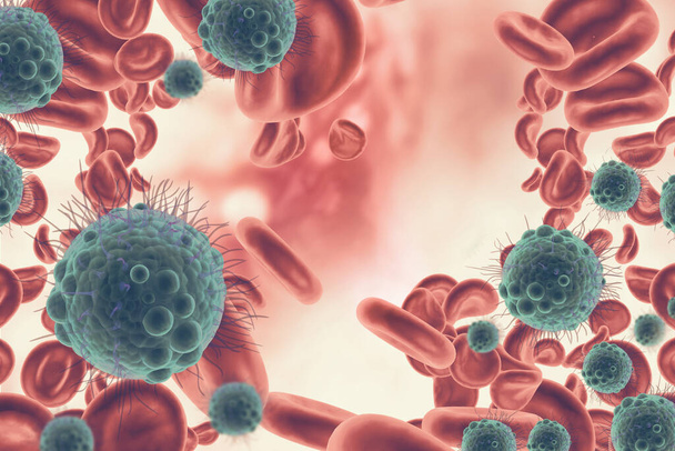 ウイルスに感染した血液細胞 - 写真・画像
