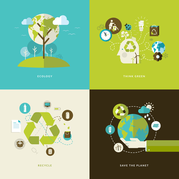 σύνολο εικονιδίων έννοια επίπεδη σχεδίαση για web και κινητές υπηρεσίες και εφαρμογές. εικονίδια για την οικολογία, σκεφτείτε πράσινο, ανακύκλωσης και να σώσουμε τον πλανήτη. - Διάνυσμα, εικόνα