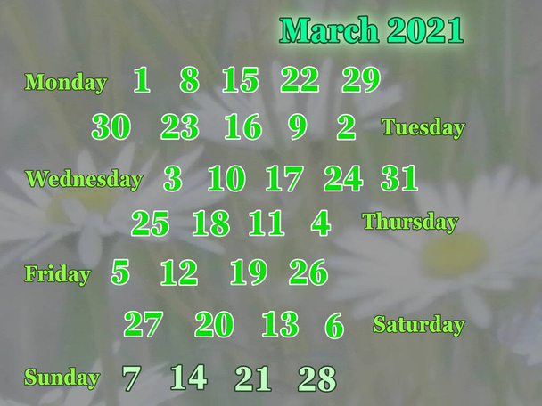 giorni di calendario di marzo 2021 - Foto, immagini