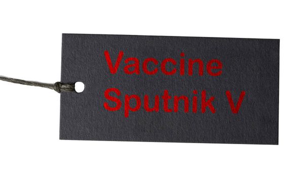 Label tag Sputnik V vaccine against the Covid-19 coronavirus, produced by Russia - Фото, зображення