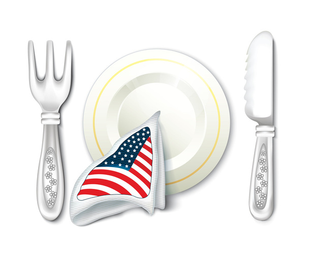 Plate Fork Knife with USA Flag - Vektör, Görsel