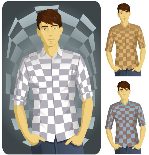Man in Checkered Shirt Set-1 - Vector, Image