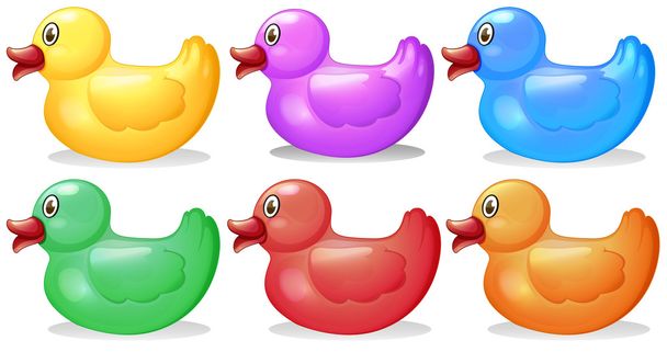 Seis patos de goma de colores
 - Vector, imagen