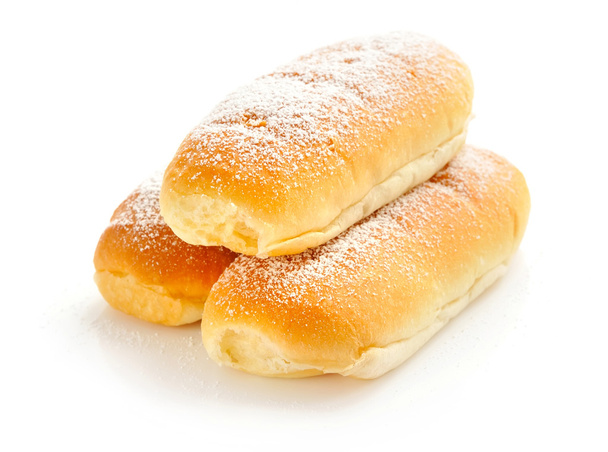 Italian buns with sweet cream on white background - Photo, Image