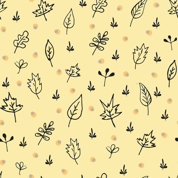 Őszi vonal művészet levelek sárga háttér zökkenőmentes ismétlődő minta - Fotó, kép