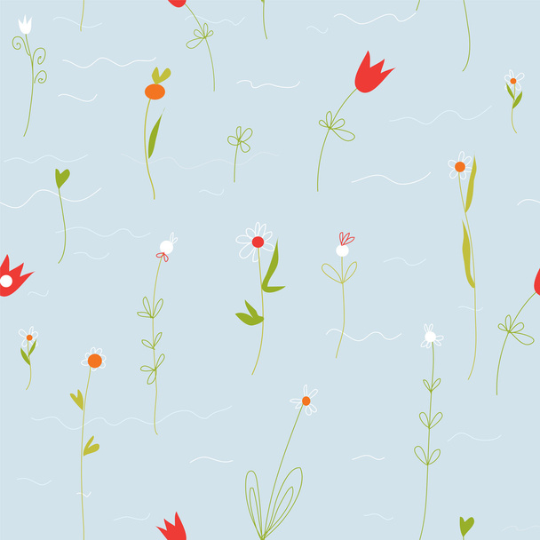 Floral pastel seamless pattern with small flowers and tulips - Vector, imagen