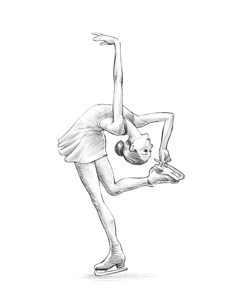 フィギュア スケート選手女性の手描きスケッチ鉛筆イラスト - 写真・画像