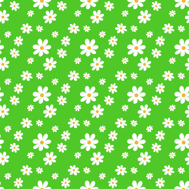 Seamless green pattern with flowers. - Vector, imagen
