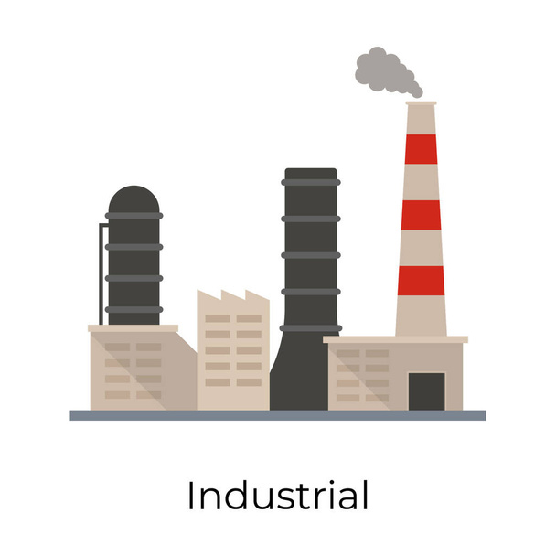 Budynek z kominem przedstawiający ikonę elektrowni lub przemysłu w stylu płaskim - Wektor, obraz