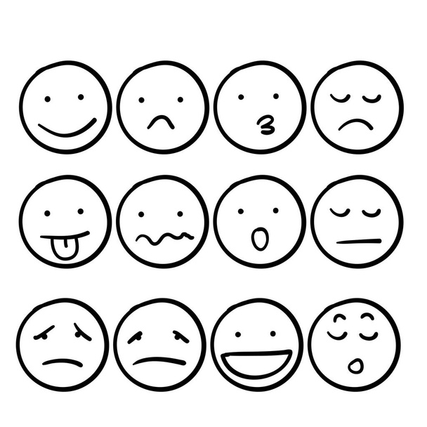 Hand gezeichnetes Doodle Smiley Emoticon Illustrationsset Cartoon - Vektor, Bild