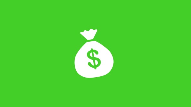 Torebka na pieniądze - Znak worka na pieniądze z dolara amerykańskiego Znak waluty na zielonym ekranie - Materiał filmowy, wideo