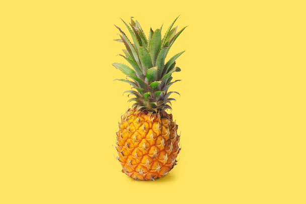 Izolovaný ananas na žlutém pozadí. Exotické ovoce.  - Fotografie, Obrázek