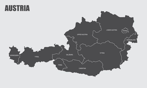 Itävalta kartta jaettu valtioiden tarroja - Vektori, kuva
