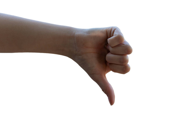 большой палец вниз жест, рука изолированы на белом фоне - Фото, изображение