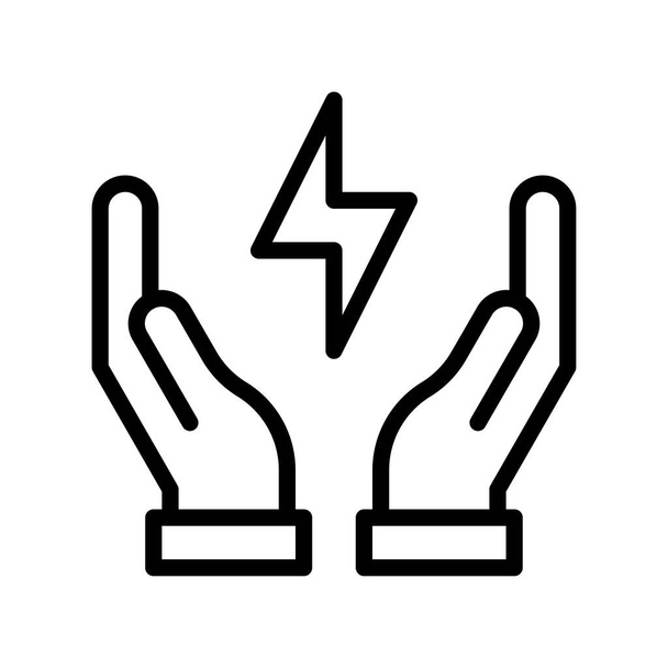 sustainable or recycle related hands with thunderbolt or save energy vector in lineal style - Vector, Image
