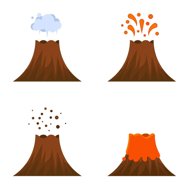 Volcano eruption vector icon set, isolated on white background - Vector, Image