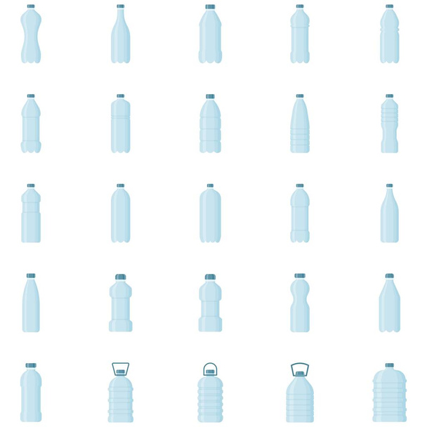 botellas iconos relacionados botellas de agua de plástico o usos múltiples botellas con el vector de tapa en estilo plano - Vector, imagen