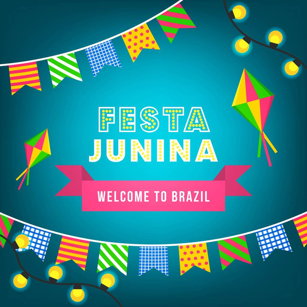 Festivals in Brazil, Festa Junina celebration poster vector illustration - Vector, Image