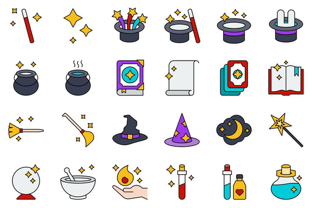 Conjunto de iconos vectoriales relacionados con magia, diseño lleno de carrera editable - Vector, Imagen