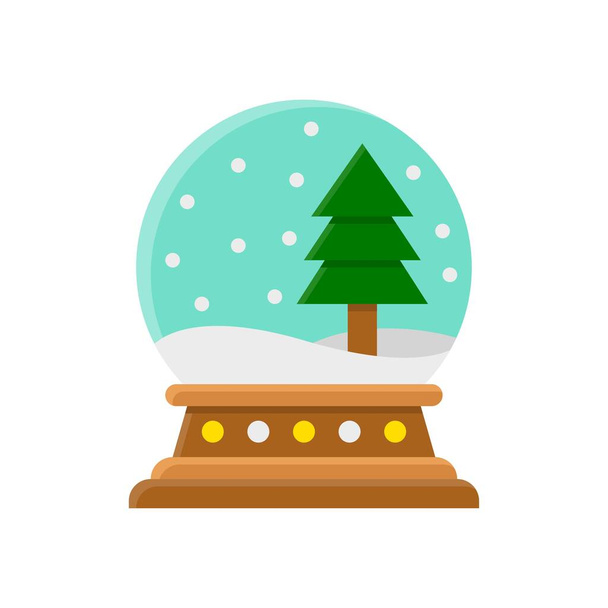 árvores, em globos de Natal, e vectores de queda de neve, em estilo plano - Vetor, Imagem