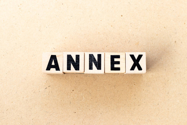 Alphabet letter block in word annex on wood background - Foto, Imagem