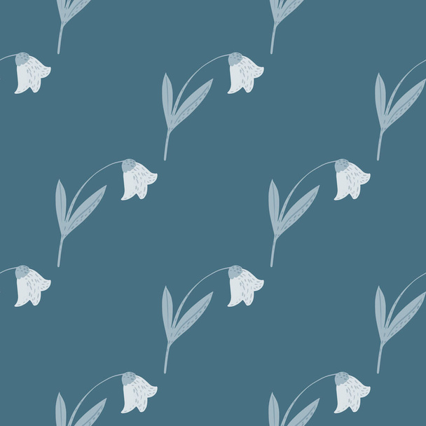 Doodle seamless floral pattern with campanula tender silhouettes. Blue background. Simple botanic backdrop. Designed for fabric design, textile print, wrapping, cover. Vector illustration. - Vector, Image