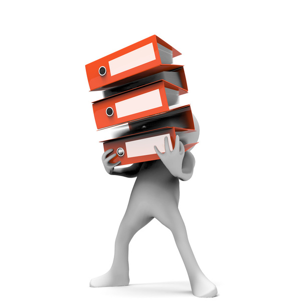 3d man carrying stacked red folder - Photo, Image