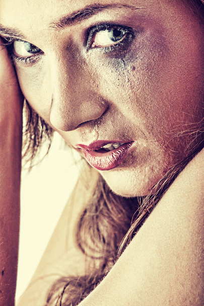 Woman in underwear crying - violence concept - Fotoğraf, Görsel