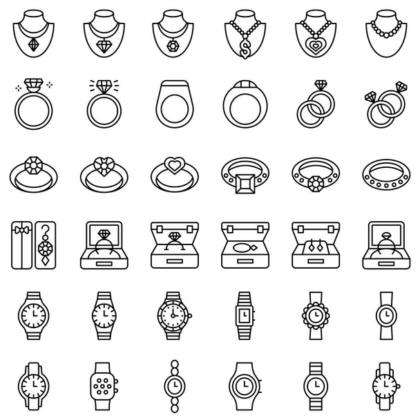 Accessories and Jewelry vector icon set, line design - Vector, Image