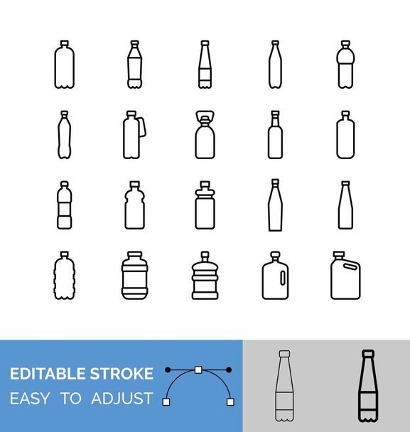 Water bottle and container vector line icon set, editable stroke - Vector, Image