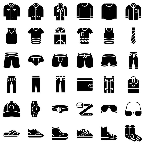 Men Clothing vector icon set, solid design - Vector, Image