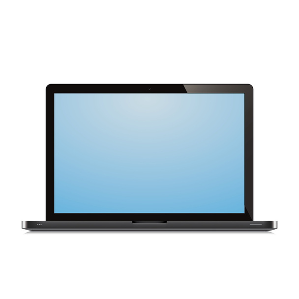 laptop nyitott kék képernyő fehér háttér - Vektor, kép