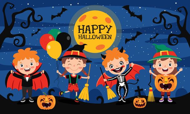Onnellinen hauska lapsi juhlii Halloween - Vektori, kuva