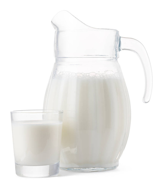 Glass jar and cup of fresh milk isolated - Φωτογραφία, εικόνα