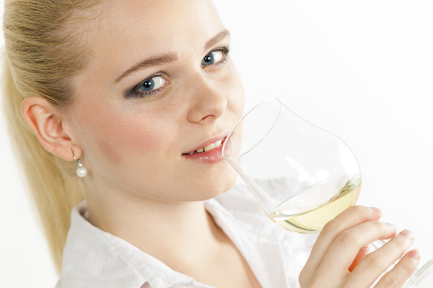 Woman drinking white wine - Photo, Image