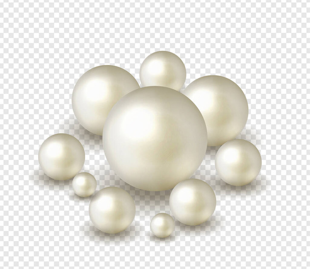 Verpacken Sie Natur, Meeresperlen Hintergrund mit kleinen und großen weißen Perlen. Vektorillustration - Vektor, Bild