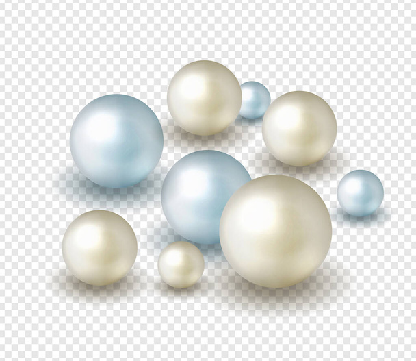 Pack nature, sea pearl background with small and big white pearls. Векторная иллюстрация - Вектор,изображение