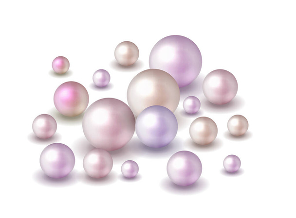 Pack naturaleza, fondo de perlas marinas con pequeñas y grandes perlas blancas. Ilustración vectorial - Vector, imagen