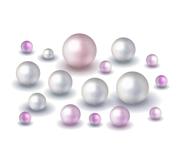 Pack nature, sea pearl background with small and big white pearls. Векторная иллюстрация - Вектор,изображение