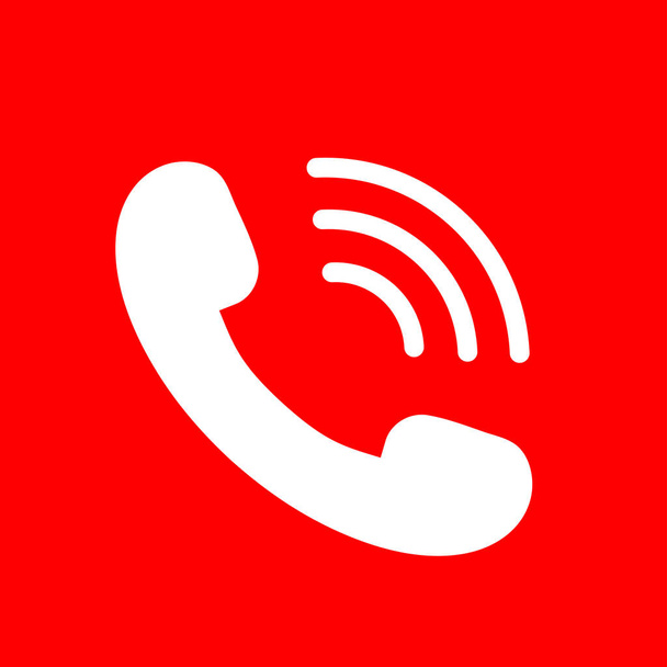 Icono de teléfono blanco vector sobre fondo rojo. Ilustración vectorial - Vector, Imagen