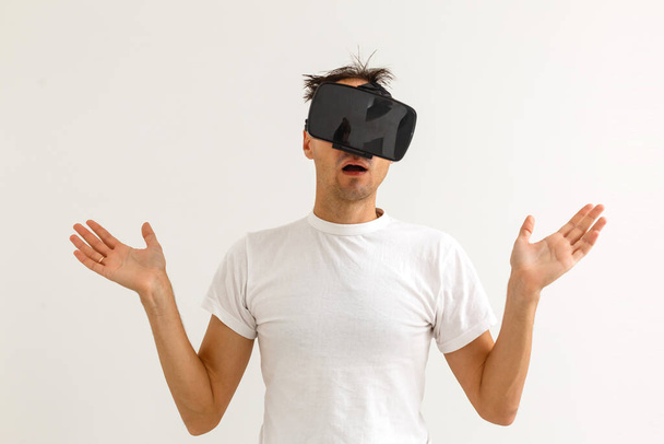 The man with glasses of virtual reality. Future technology concept. - Photo, Image