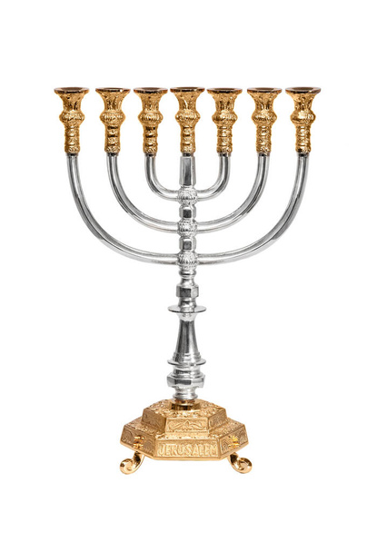 Jewish religious symbol Menorah isolated over white - Photo, Image