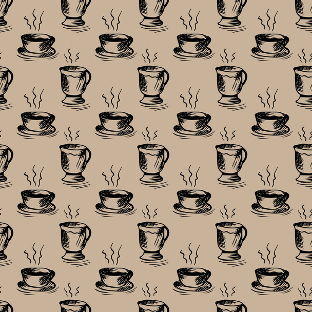 Kaffee-Doodle-Muster. Nahtloses Bild auf weißem Hintergrund. Vektorillustration. - Vektor, Bild