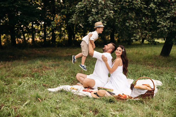 Familia divirtiéndose en el picnic. - Foto, imagen