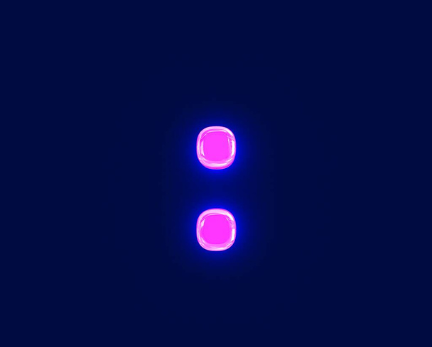 połysk neon światło blask szkło wykonane alfabet - dwukropek izolowany na ciemnym tle, ilustracja 3D symboli - Zdjęcie, obraz
