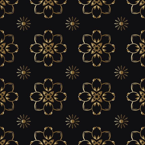 Gold Pattern Ornament, Seamless Floral Geometric Pattern for Design Wallpaper, Fashion Print, Trendy Decor, Home Textile, Retro DecorVector Illustration. - Vector, Image