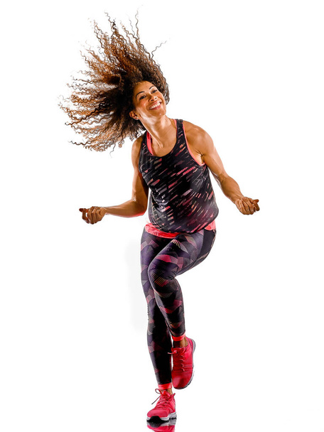 woman cardio dancer dancing fitness fitness exercises isolated white background - Fotoğraf, Görsel