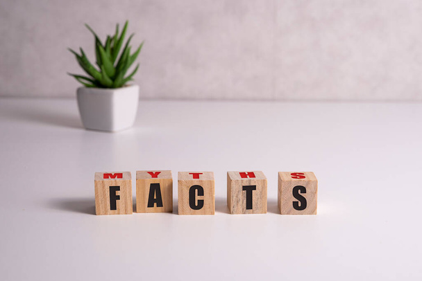 facts and myths words on wood blocks on white. - Фото, изображение